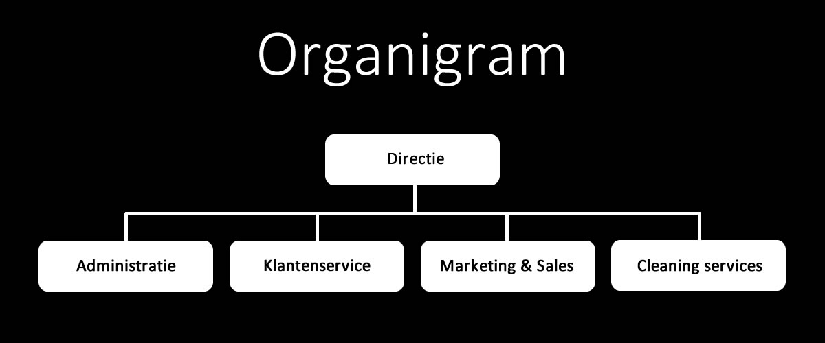 Hier ziet u de structuur van onze platte organisatie waardoor we zo snel kunnen schakelen.